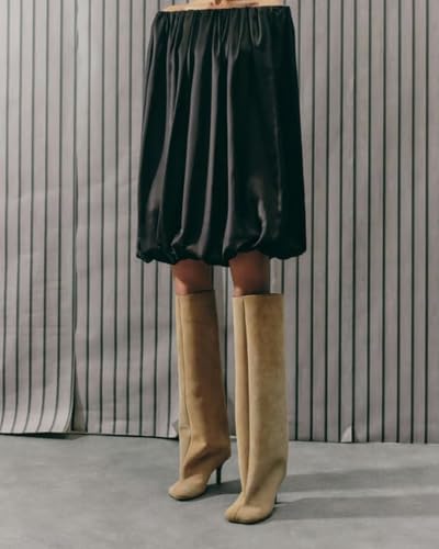 Women's Knee High Boots Nude Suede Wide Calf Stiletto Long Boots Pull On High Heel Riding Boots Fahion Dress Fall Tall Boots3