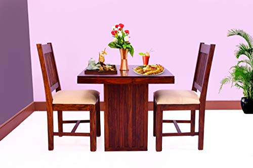 Image of Two Seater Dining Table with Two Cushioned Chairs (Sheesham Wood, Maching and Maple Finish)