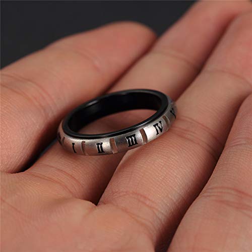 Image of PAURO Unisex Stainless Steel Roman Numerals Spin Worry Ring for Anxiety