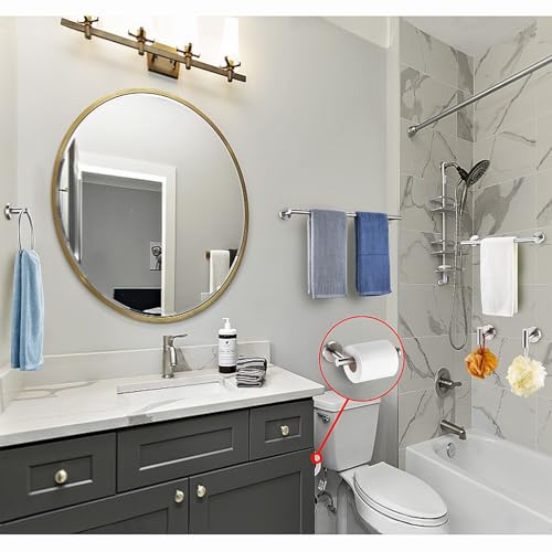 Kwanicas MJH6JT 6 Pieces Brushed Nickel Bathroom Hardware Accessories Set Hand Towel Ring 16&23.6 Inch Round Towel Bar Silver Toilet Paper Holder Towel Hooks 2 Pieces Sus 304 Stainless Steel,Heavy Duty,Wall Mounted thumb #1