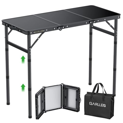 GARLLEN Tavolo Pieghevole Salvaspazio,87x40 cm,3 Altezze Regolabili (26/48/70 cm),Tavolo da Pesca in Alluminio,per Campeeggio Picnic e Spiaggia,3 Pieghe,Nero