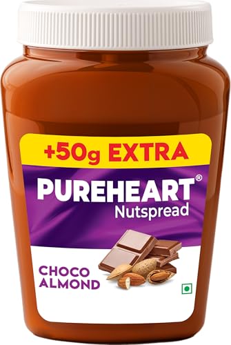 Image of PUREHEART Choco Almond Nut Spread (350 +50 gm Extra) | Nutty, Smooth and Creamy Chocolate Almond Spread for Breakfast - No. 1 Exporter of Roasted Nuts