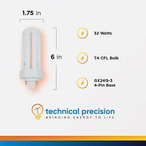 Technical Precision 32W Bulb Triple Tube Compact Fluorescent Light Bulb Replacement For Panasonic Fht32E35 Light Bulb T4 4 Pin Cfl Bulb With Gx24Q-3 Base - 3500K Neutral White - 2400 Lumens #TOP1