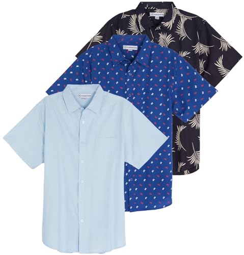 Real Essentials 3 Pack: Men's Regular-Fit Short-Sleeve Poplin Shirt (Available in Big & Tall)