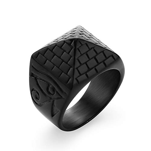 Valily Black Pyramid Ring for Men Stainless Steel Anubis Ring Eye of Horus Egyptian Jewelry Protection Amulet Ring Size 11