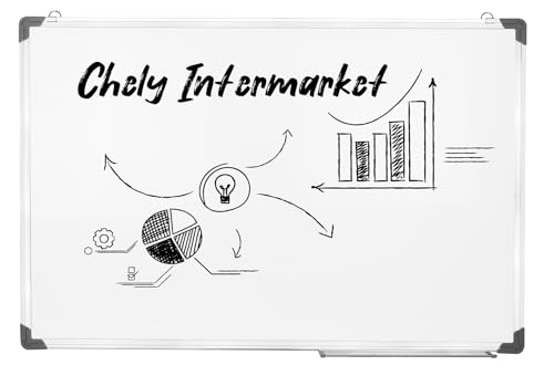 Chely Intermarket Pizarra Blanca Magnética de pared 90x60 cm con rotulador e imanes, ideal para oficina o escritorio, sirve como organizador de calendario, notas adhesiva y dibujos de niños. R_583.2