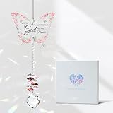 Christian Gifts for Women, Religious Gifts for Women, Pink Butterfly Gifts for Women, Birthday Inspirational Religious Gifts for Mom Friends Sisters, Hanging Butterfly Crystal Suncatcher Ornament