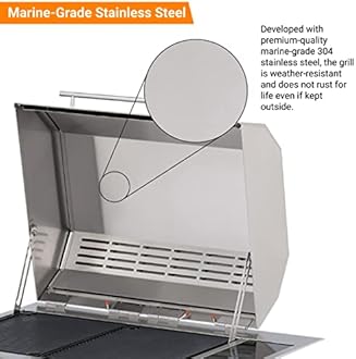 Kenyon Texan Built-In Electric Grill with Faceted Single Piece Lid and Standard Lite Touch Control, Stainless Steel Body, UL-Approved for Use Indoors and Outdoors, No-Flame Grill, 240 Volts