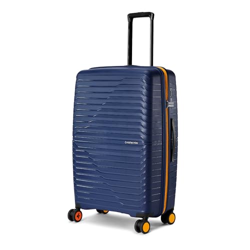 Image of Nasher Miles Cairo Hard-Sided Polypropylene Check-in Luggage 28 inch | 75cm | 8 Wheels Large Trolley Bag for Travel | Suitcase (Navy Blue & Yellow)