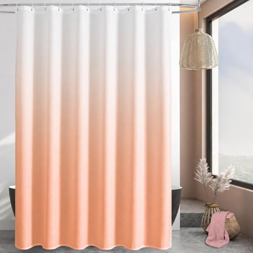 Image of HOMETHREADS Embrace Luxury with Our 6-Feet Long Premium Polyester Shower Curtain with 12 Hooks for a Lavish Bathroom Ambiance | Stylish, Splendid, and Perfectly Sized (White Shade Peach, 180x200cm)