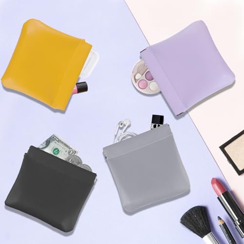 4 PCS Pocket Cosmetic Bag, Small Pocket Makeup Bag for Women Snap Closure Organizer Pouch Portable No Zipper Waterproof Leather, Mini Travel Storage Bag for Cosmetics Jewelry Headphones（4.7in*4.7in）3