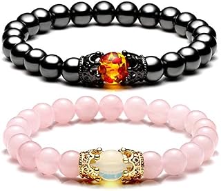 Jovivi 2pcs Couple Bracelets for Men Women 8mm Rose Quartz Magnetic Hematite Healing