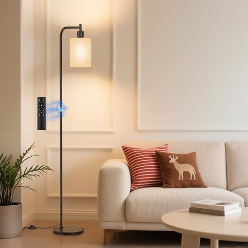 SIBRILLE Floor Lamp with Linen Shade, Dimmable Tall Standing Lamp with Remote Control & 3 Color...