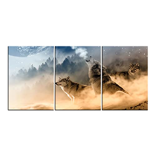 Goforart Wolf Canvas Wall Art Forest And Wolf Picture Painting Print Modern Hd Poster Artwork For Living Room Bedroom Kitchen Wall Decoration 3 Panels Framed Office Home Decorations [36''W X 16''H] #TOP4