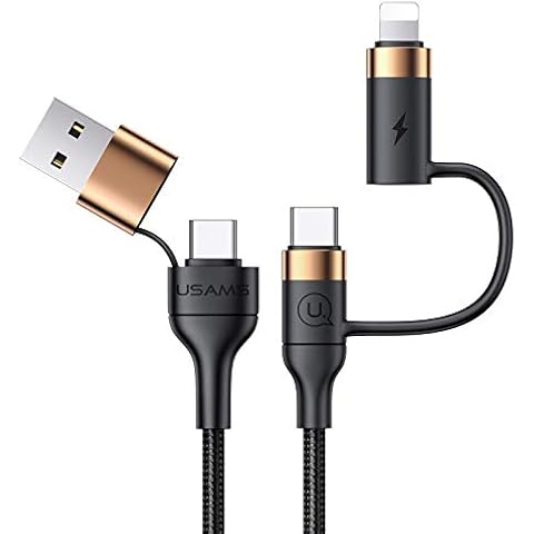 USB C Multi Fast Charging Cable, 60W PD Nylon Braided Cord 4-in-1 3A USB/C to Type C/Phone Fast Sync Charger Cable, 1.2 m Multiple Universal Charging Cable Compatible with Laptop Tablet Phone (4FT) Cover