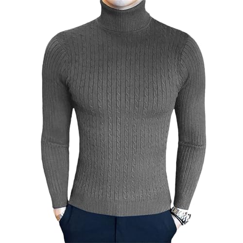 Men's Slim Fit Turtleneck Sweater Winter Warm Twisted Knit Pullover Solid Color Streetwear