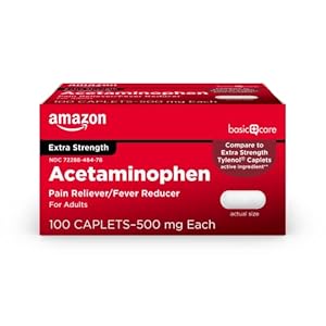 Amazon Basic Care Extra Strength Pain Relief, Acetaminophen Caplets, 500 mg, Pain Reliever/Fever Reducer, 100 Count