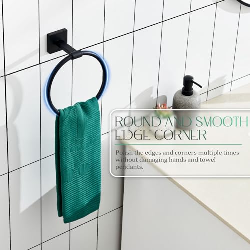 Image of KOKOSIRI Towel Ring Matte Black Bath Towel Hanger Bathroom Hardware Hand Towels Holder Rack Wall Mounted Stainless Steel, B3010BK