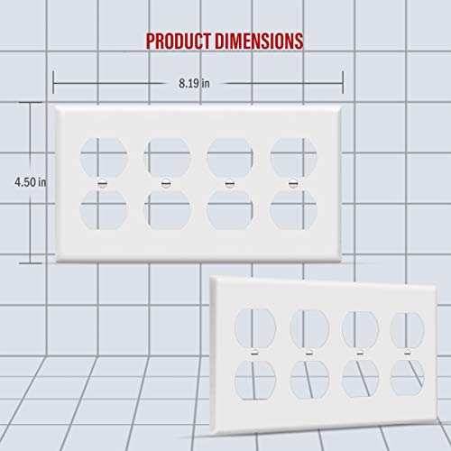 Enerlites 8824-W Duplex Receptacle Outlet Wall Plate, Standard Size 4-Gang, Polycarbonate Thermoplastic, White #TOP1
