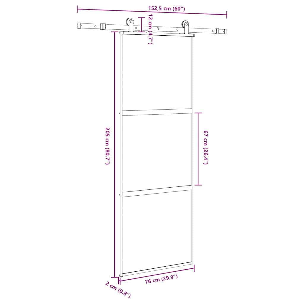 ACAGALA Puerta corredera de cristal, 76 x 205 cm, puerta corredera con herraje, puerta interior, juego completo con riel y puerta de cristal, separador de espacios, puertas correderas interiores