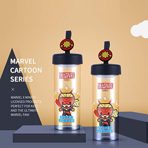 Garrafa de água Capitã Marvel/Captain Marvel, 450ml. Série Marvel. Cor transparente/azul escuro. Com
