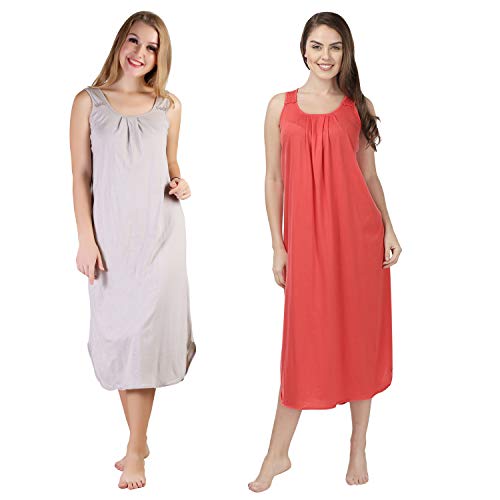 Image of BLAZON Women's Cotton Hosiery Solid Maxi Nighty Slip (Pack of 2) Available Sizes: S, M, L, XL, 2XL, 3XL, 4XL, 5XL
