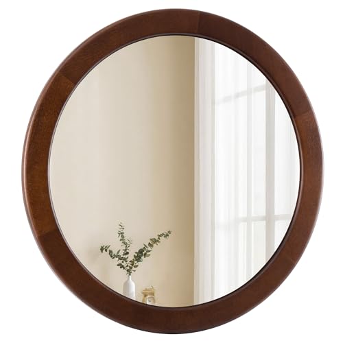 CULER Round Wood Mirror 24 Inch,Circle Mirror with Walnut Frame for Wall by CULER - Used condition - US$63.99