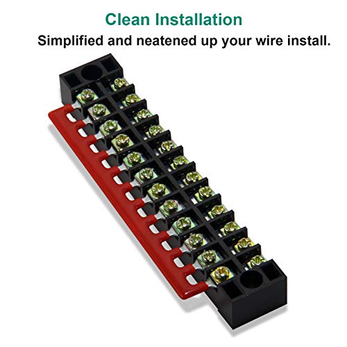 Image of 15pcs (5 Sets) Terminal Block - 5pcs 12 Positions 600V 15A Dual Row Screw Terminal Strip with Cover + 10pcs 400V 15A 12 Positions Pre-Insulated Terminal Barrier Jumper Strips Black & Red by MILAPEAK