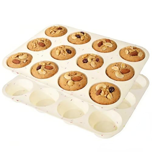 Ruinovate Silicone Muffin Pans for Baking 12 Cup Nonstick Cupcake Pan 2Pcs