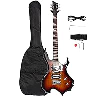 ♫【BURING FLAME SHAPED】- This electric guitar has an attractive flame shape looks like buring fire. Pattern on 24-fret fingerboard surface has a very appealing effect to make your guitar distinct. ♫【H-S-H PICKUP】- The flame electric guitar features hu...