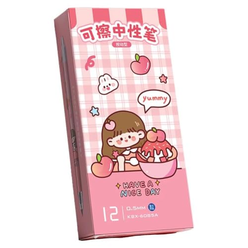 Image of 12 Pcs Smooth Writing Eresable Gel Pen, Erasable Pen 0.5 mm, Erasable Pens with Magic Eraser, Kawaii Pens, Birthday Return Gifts for Kids -Blue Ink (Pink)