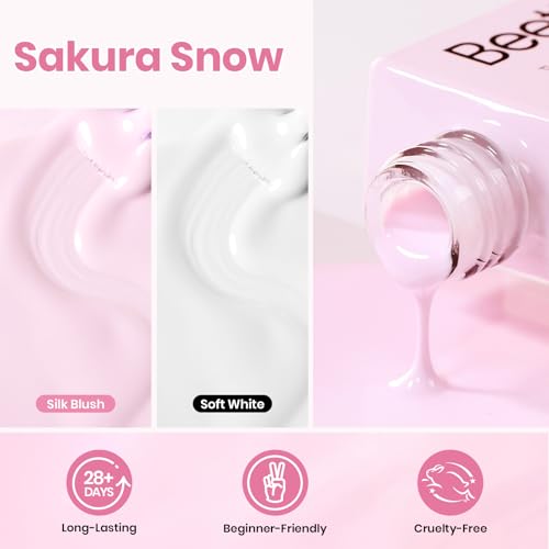 Image of Beetles 2 Colors 10ML HEMA-Free White Pink Gel Nail Kit with U V Light, 6 Pcs Sakura Snow Gel Polish Set French Tips DIY Manicure Kit with Base & Top Coat Soak Off Home Salon Travel Gifts for Women