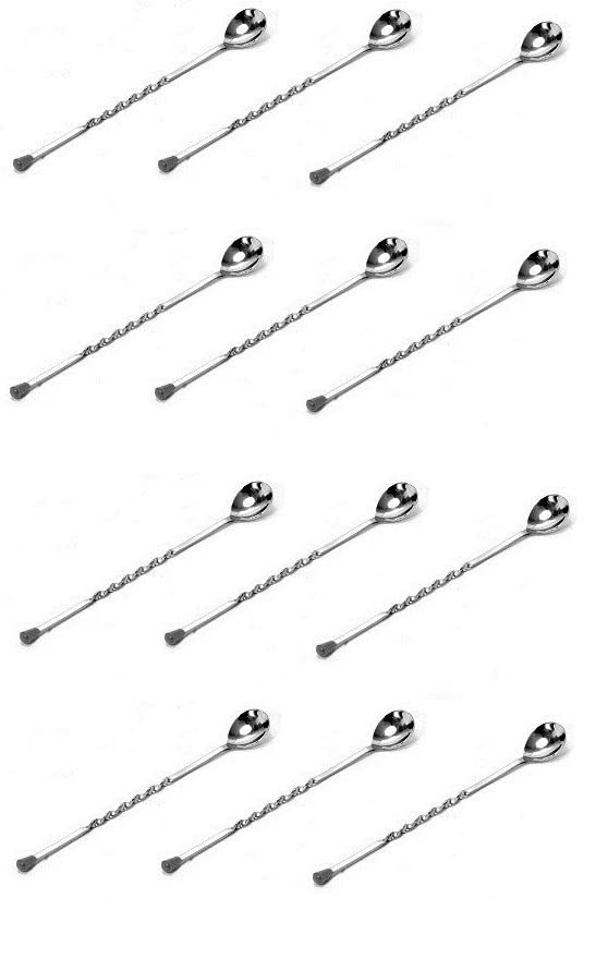 Image of Dynore Stainless Steel Black Tip Bar Spoons | Long Attractive Spiral Design Perfect for Mixing and Layering Drinks, Bar Spoon & Cocktail Mixing Spoon for Cocktail Shakers - Set of 12