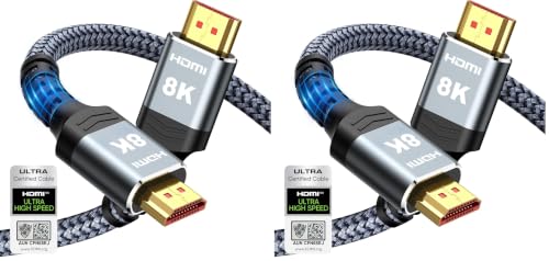 Image of Highwings 8K@60 HDMI Cable 10FT /3M, 48Gbps 2.1 High Speed HDMI Braided Nylon 4K120 144Hz RTX 3090 eARC HDR10 4:4:4 HDCP 2.2&2.3 Compatible for PS5, PS4, UHD TV and PC (Pack of 2)