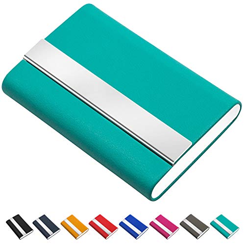 Padike Business Card Holder, Business Card Case Luxury PU Leather & Stainless Steel Multi Card Case,Business Card Holder Wallet Credit Card ID Case/Holder for Men & Women.(Blue-Green)
