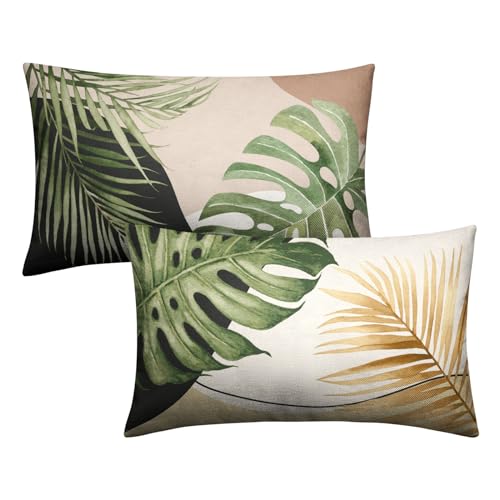 Wnoesat W5DWL99WWKAP1X_240513 Summer Tropical Leaf Pillow Covers 12X20 Set Of 2 Monstera Palm Leaf Lumbar Throw Pillow Cover Green Banana Leaves Botanical Plant Outdoor Rectangle Pillow Case cover