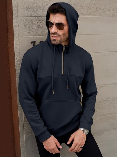 Men's Sweatshirts Cotton Pullover Hoodies Quarter-Zip Loose Fit Ultra Soft Hooded Sweatshirt With Kangaroo Pockets3