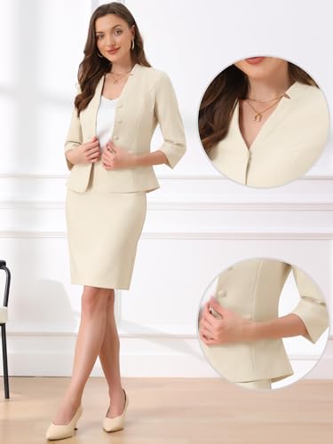Allegra K 2 Piece Suit Skirt Set for Women's Notched Collar Casual Business Skirt Suit Set and Blazer Pencil Skirts2