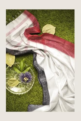 Image of eC ESHA'S COLLECTION Women's Cotton Blend Begumpuri Handloom Saree With Unstitched Running Blouse Piece (Off-White, Black, Red)