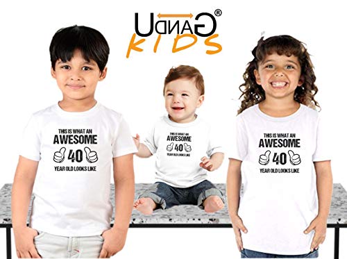 Image of UDNAG Unisex Round Neck Graphic 'Awesome | This is What an Awesome 40 Years Old Looks Like' Polyester T-Shirt White [Size XXS /34in to 7XL /56in]