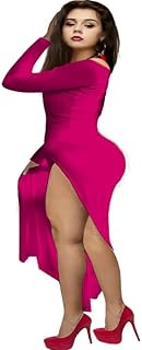 فستان لانجيري فوشيا من الليكرا بفتحة جانبية نساء