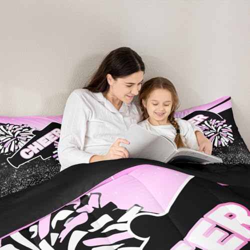 Image of Feelyou Glitter Pink Purple Cheer Comforter Set Toddler Size Dreamy Girly Gymnastic Sports Comforter for Kids Boys Girls Gymnastics Lovers Bedding Set Cheer Sports Duvet Set Room Decor Quilt