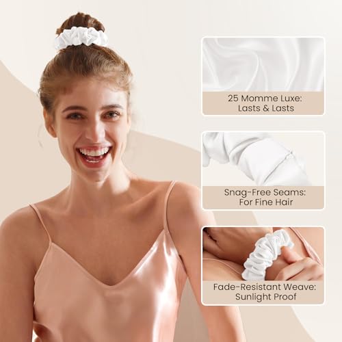 Image of THXSILK 100% Mulberry Silk Chunky Scrunchies 3-Pack, 25 Momme Mulberry Silk Hair Ties for Women, Thick Voluminous No Damage Hair Ties, Ponytail Holders for All Hair Types, Pearl White