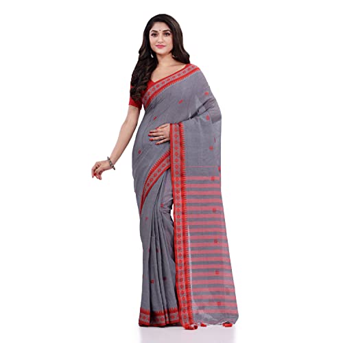 dB DESH BIDESH Women`s Traditional Bengali Tant Handloom Cotton Saree Galaxi Design With Blouse Piece