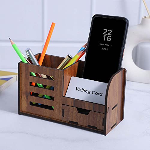 Image of Deskart Stylish Pen Holder Stand with Business Visiting Card, Mobile Holder & Mini Drawer | Multipurpose Desk Organizer for Office Desk and Gifting