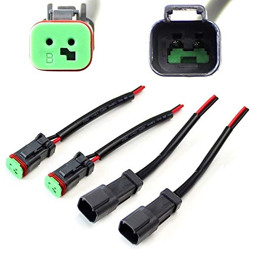 iJDMTOY 2-Pk Heavy Duty Deutsch DT DTP Male/Female Adapters Connectors Pigtails, Compatible With Cubic LED Pod Lights, LED Light Bar, LED Work Lamps, Fog Lights, etc
