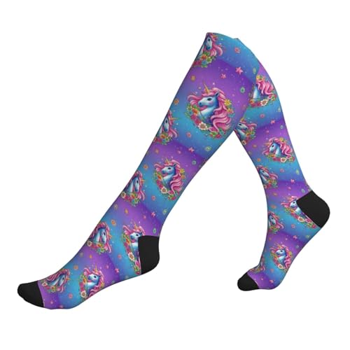 Supdreamc Cute Comfortable Socks for Adults Unicorn, Fashion Compression Knee High for Daily Wear Outdoor Running Hiking Sports Gifts
