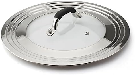 HOMVIDA Stainless Steel Universal Lid for Pans Pots Fits 8.25 9 10 11 12 Inch Cast Iron Skillets Frying Pans Woks - Design with Heat Resistant Handle and Vent Hole - Black Handle