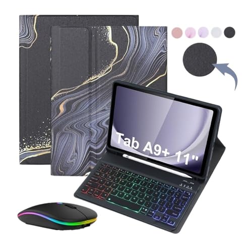 Teclado RGB y ratón inalámbrico para Samsung Tab A9+ con funda efecto mármol 2