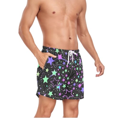 Bañador corto de hombre con estrellas y arcoíris negro de secado rápido 3